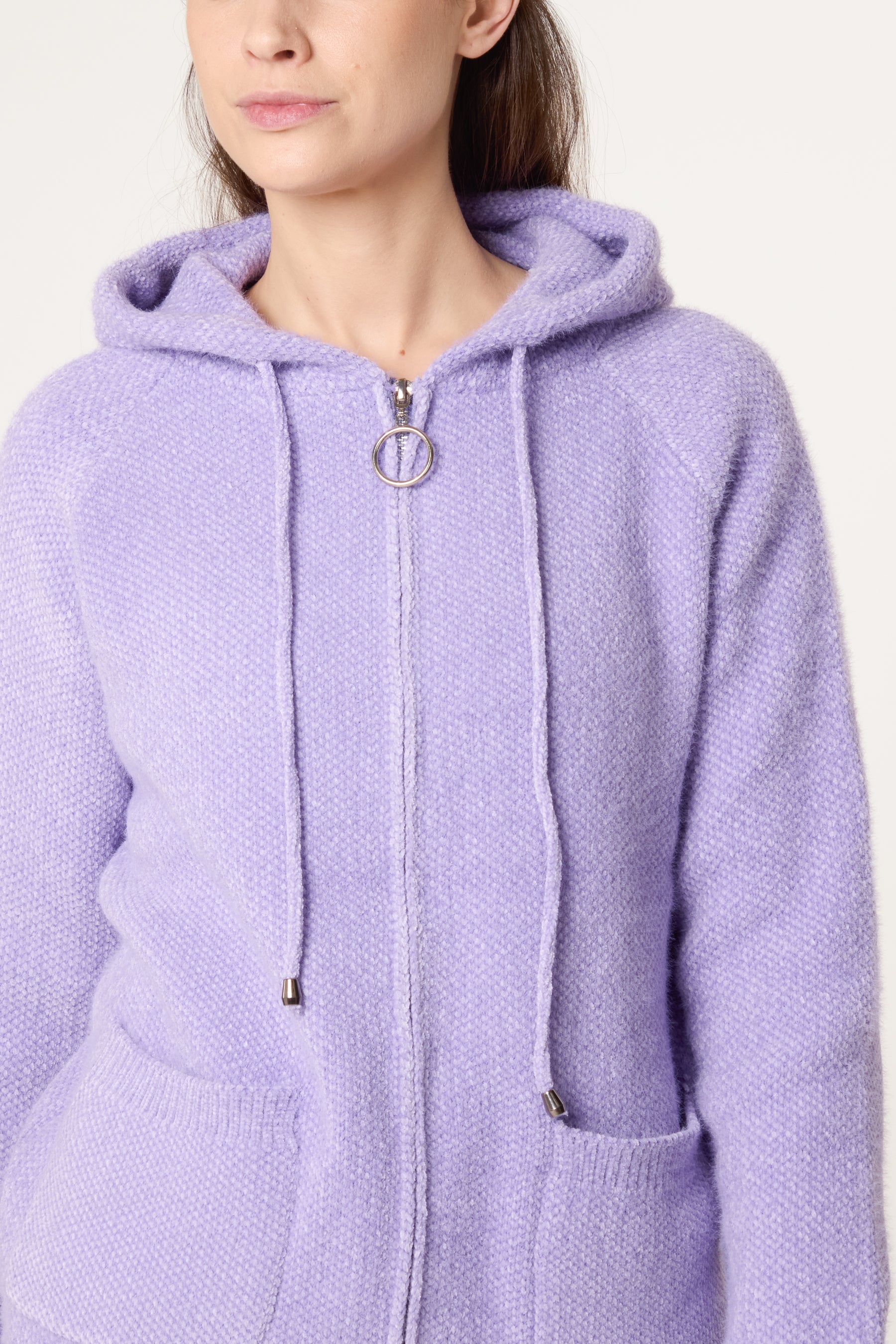 Zip Up & Pocket Knit Cosy Hoodie