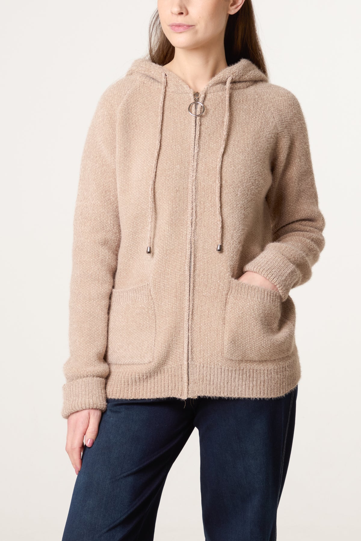 Zip Up & Pocket Knit Cosy Hoodie