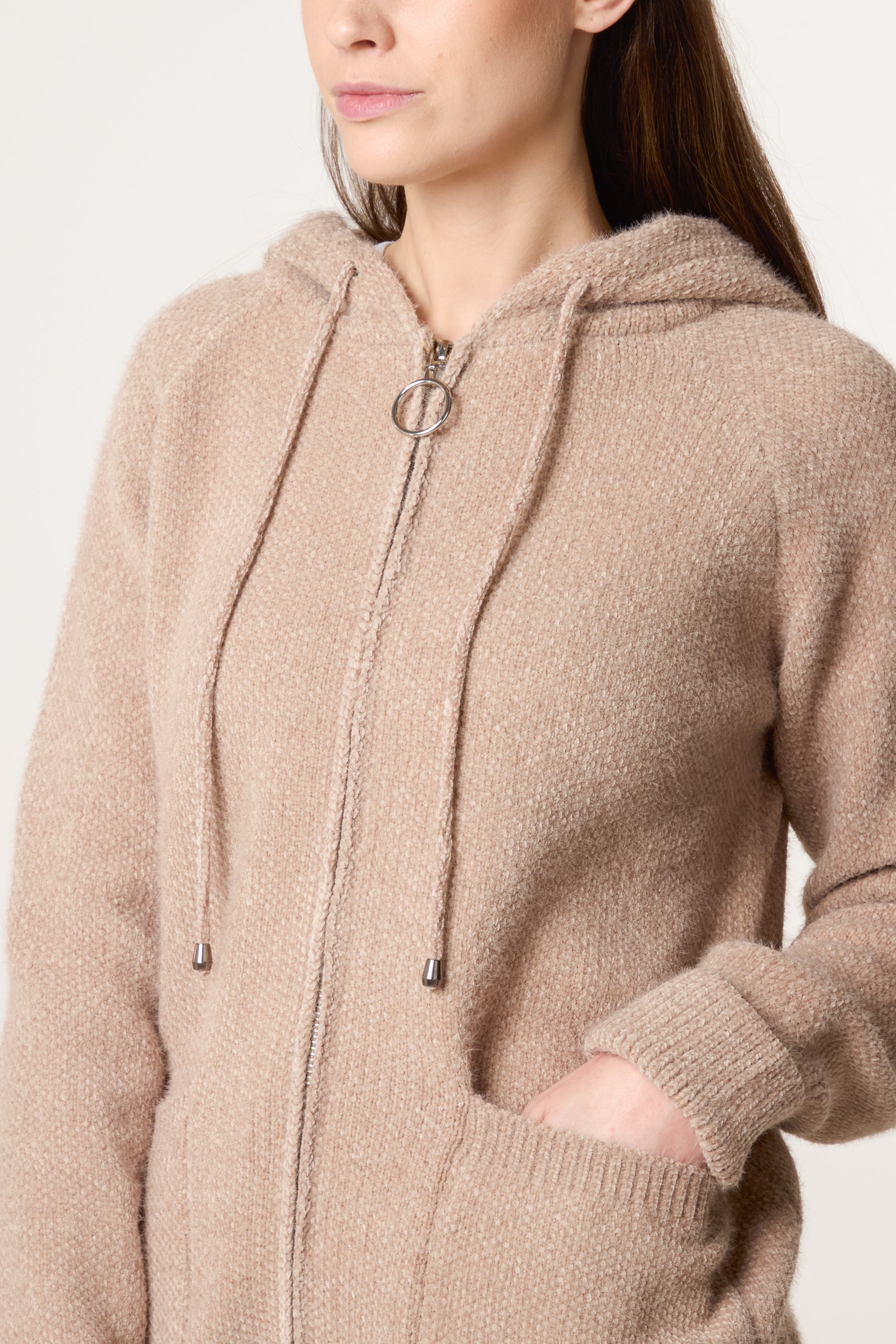 Zip Up & Pocket Knit Cosy Hoodie