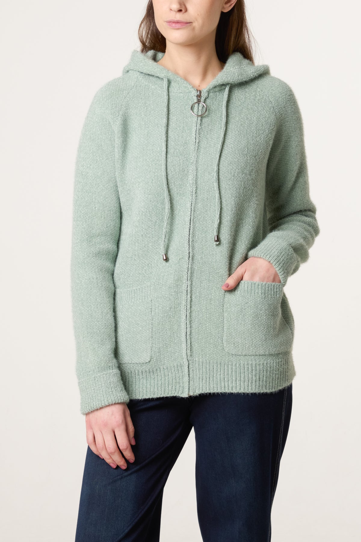 Zip Up & Pocket Knit Cosy Hoodie