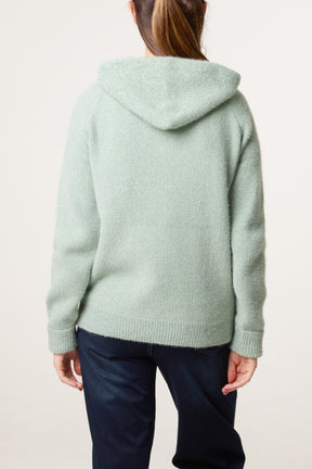 Zip Up & Pocket Knit Cosy Hoodie
