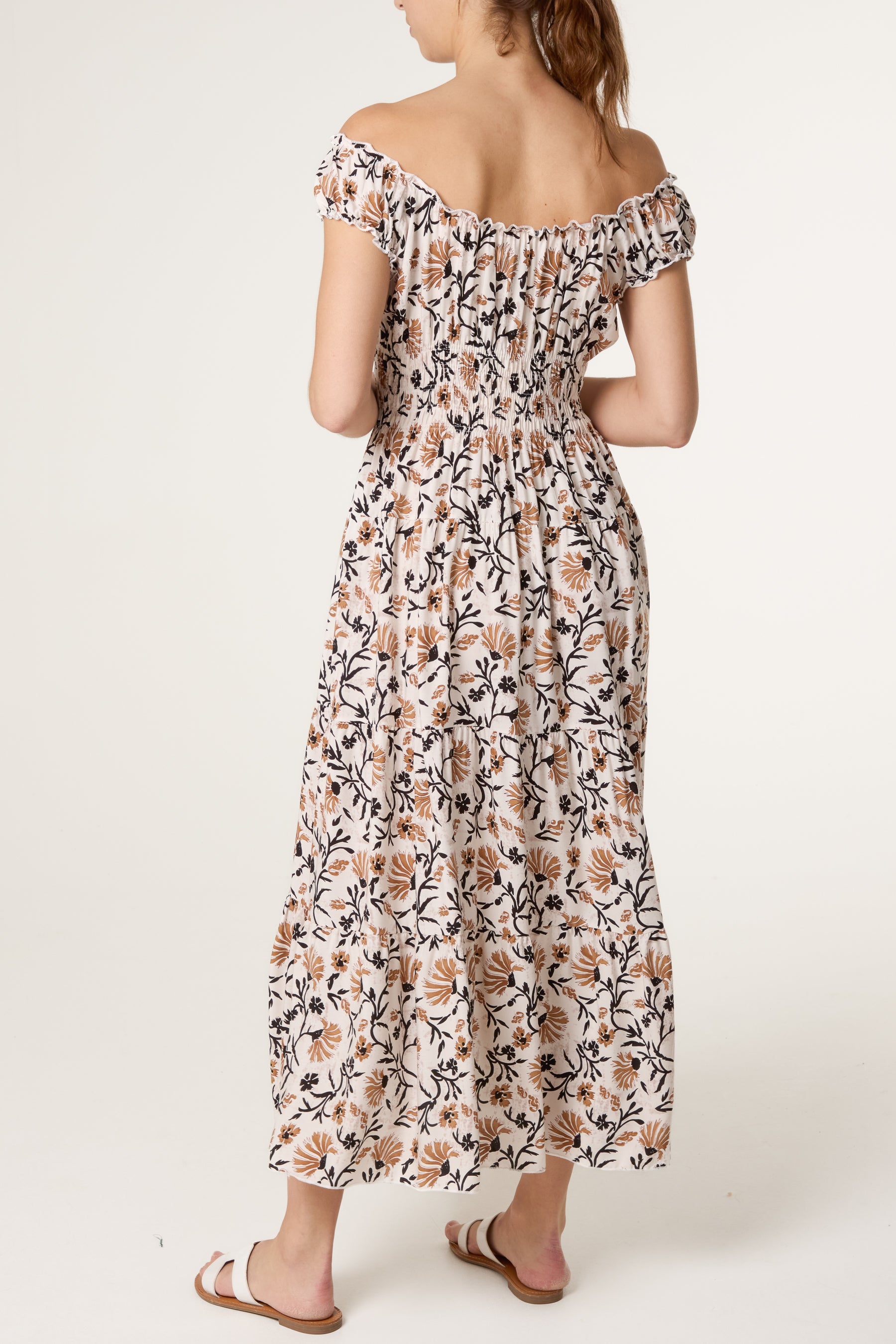 Elastic Bardot Flower Vine Dress