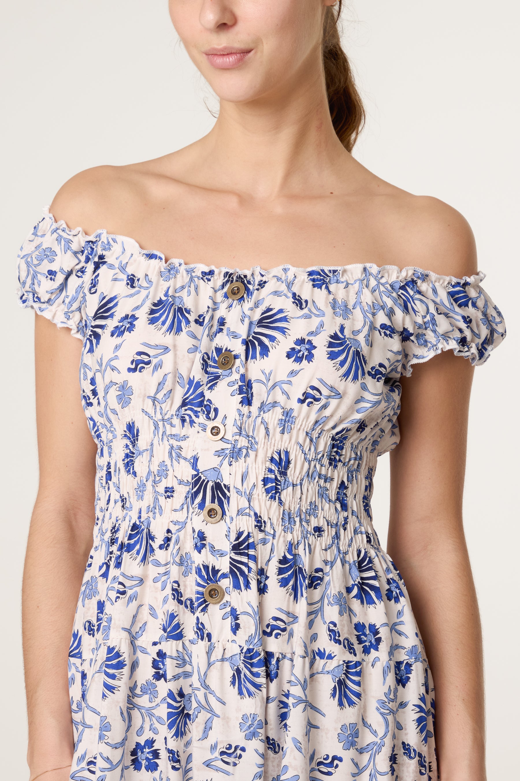 Elastic Bardot Flower Vine Dress