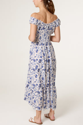 Elastic Bardot Flower Vine Dress