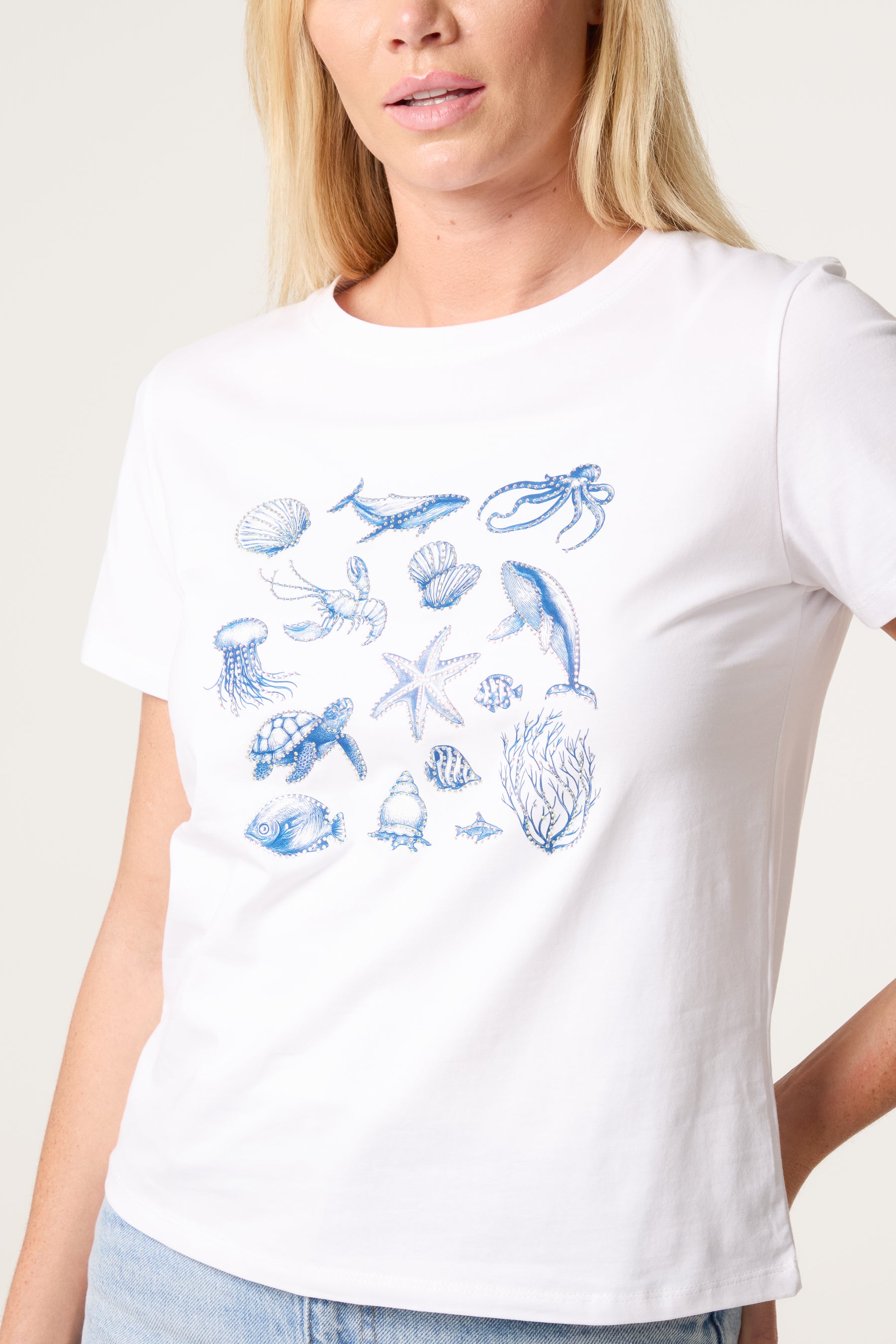 Marine Life Embellished T-Shirt