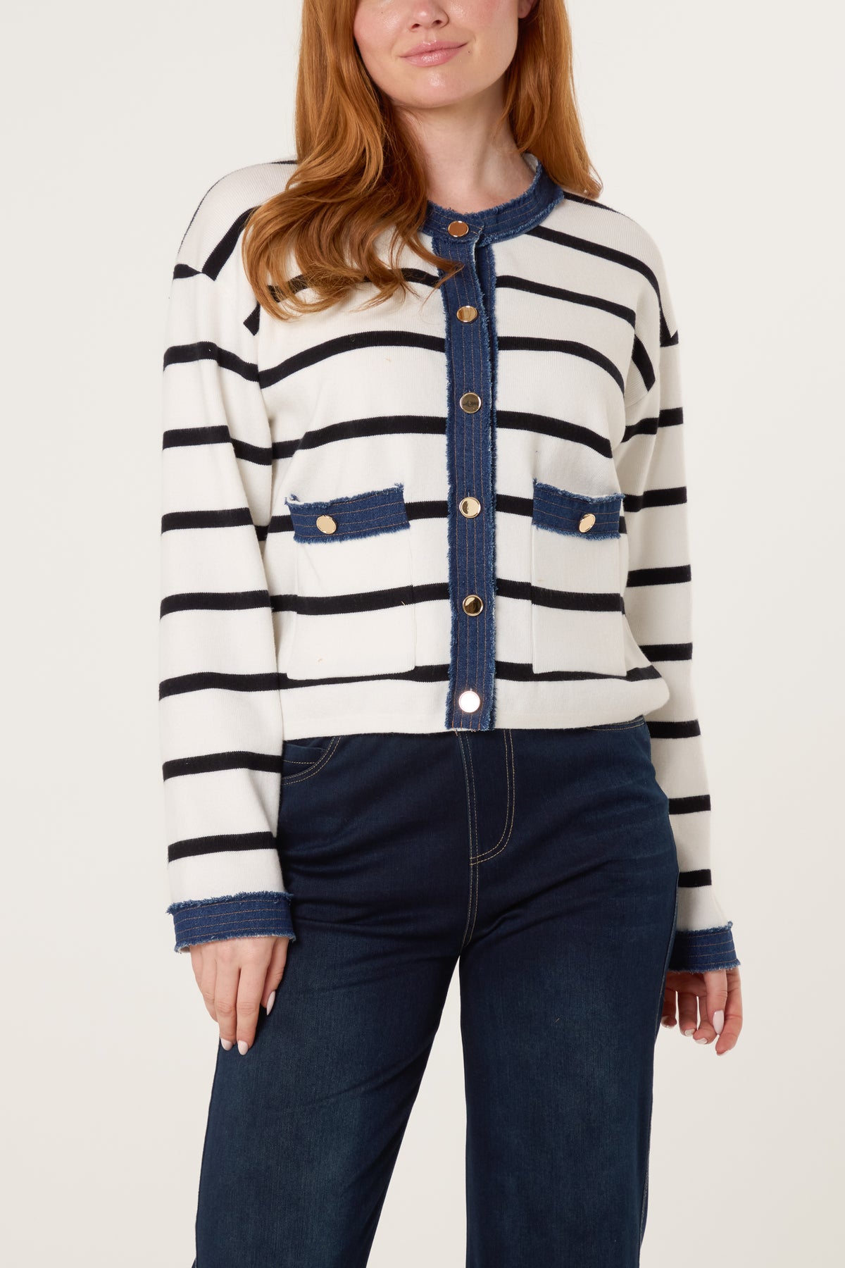 Denim Trim Striped Cardigan