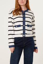Denim Trim Striped Cardigan
