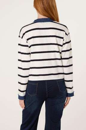 Denim Trim Striped Cardigan
