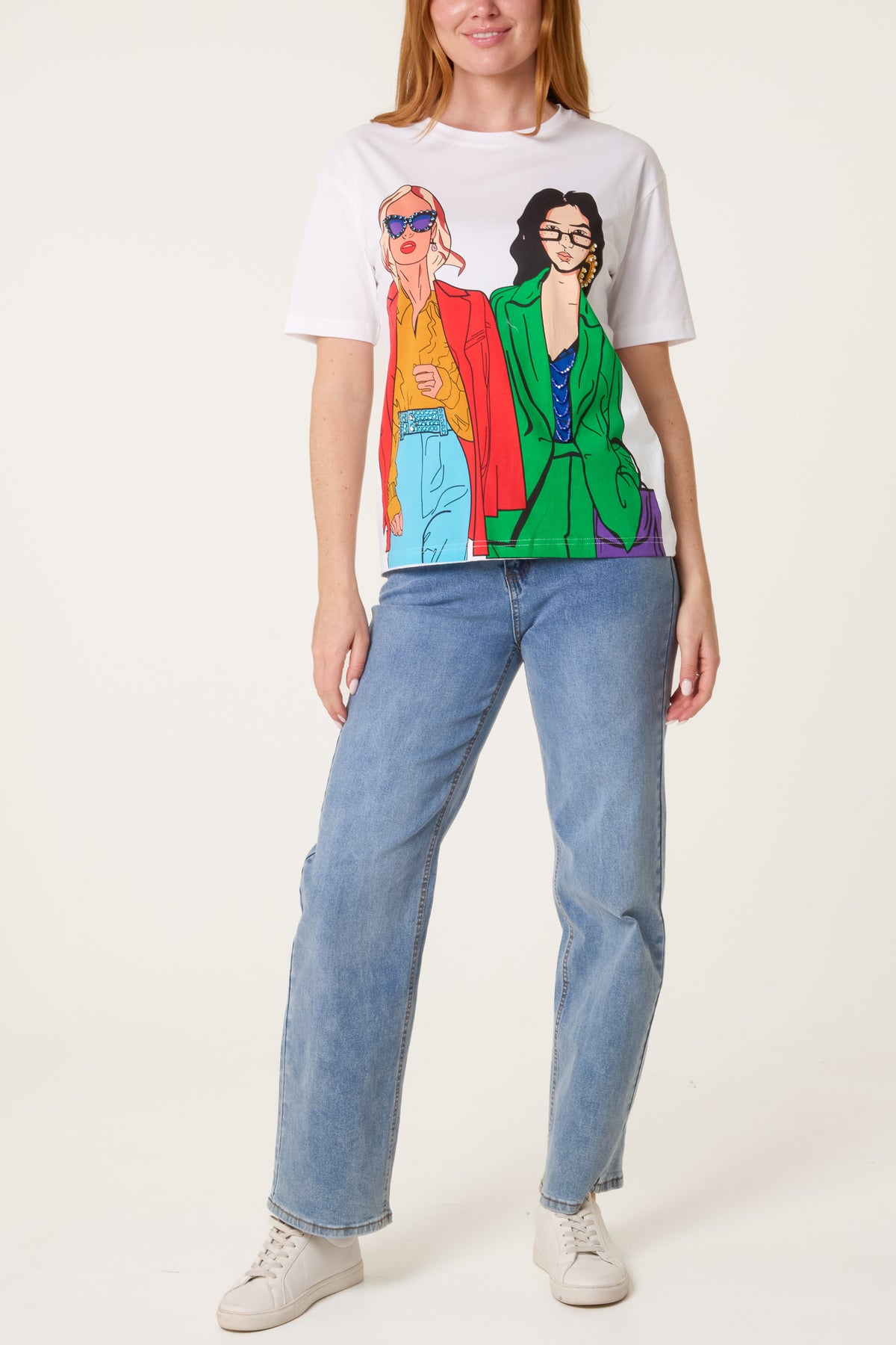 Illustration Colourful Girls Embellished T-Shirt