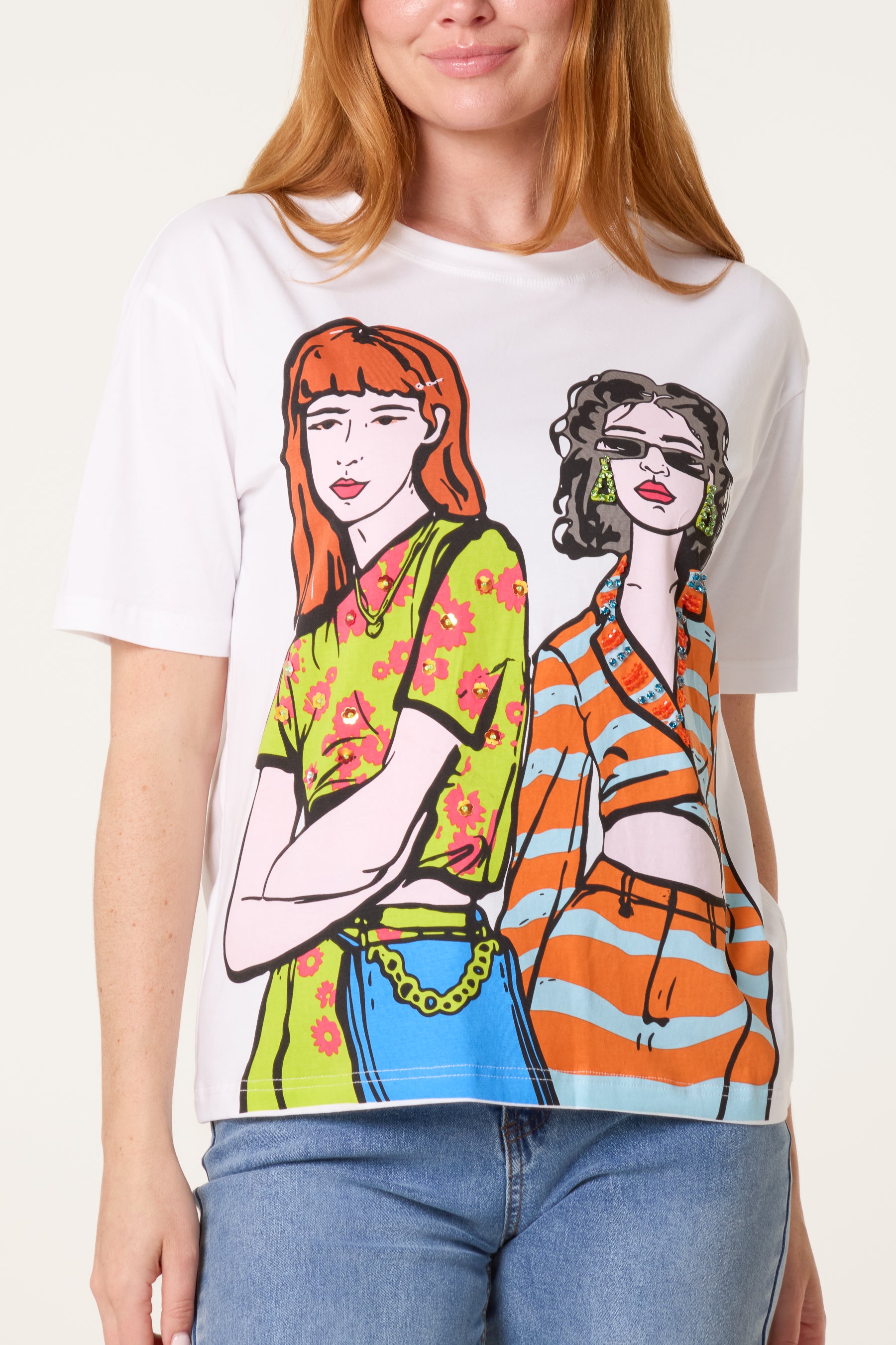 Colourful Girls Graphic Illustration T-Shirt