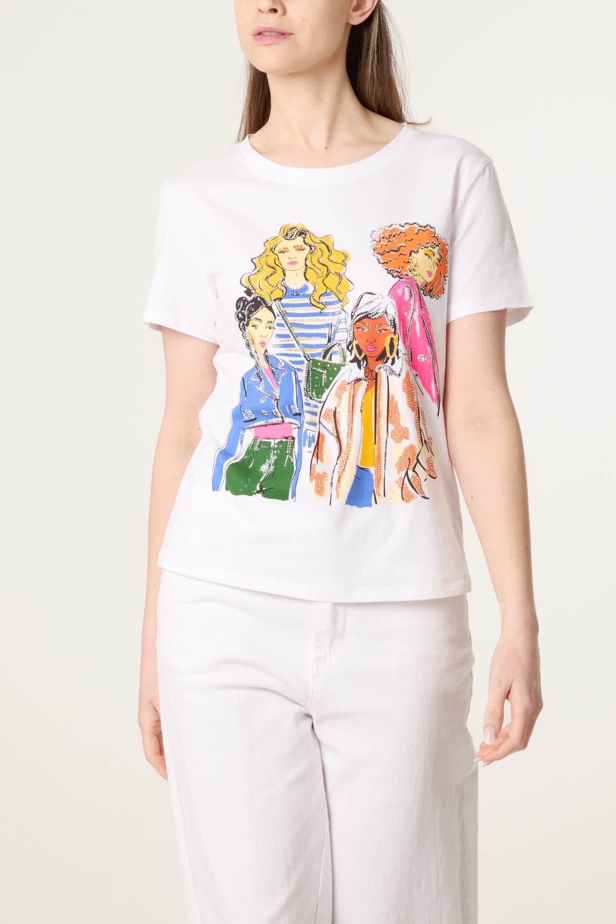 Illustration Girls Embellished T-Shirt