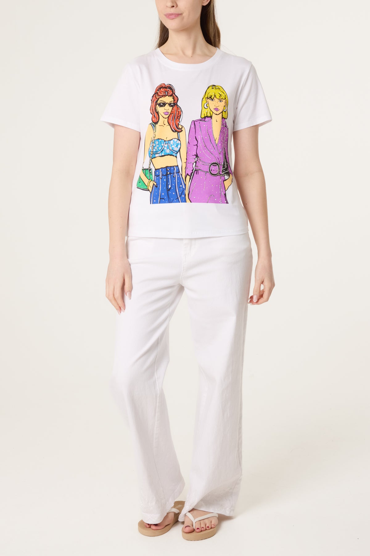 Illustration Glam Girls Embellished T-Shirt