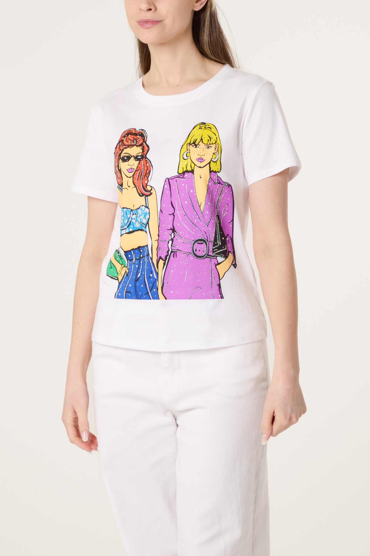 Illustration Glam Girls Embellished T-Shirt