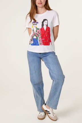 Embellished Illustration Trendy Girls T-Shirt