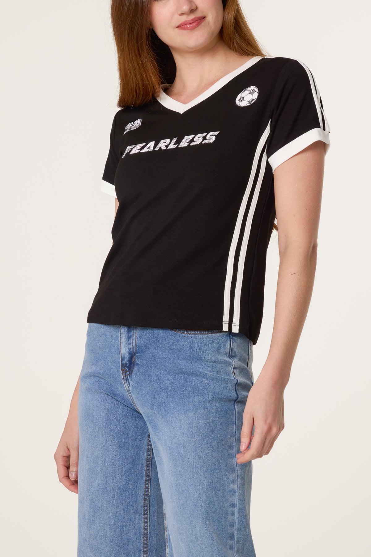 Fearless Embellished Football T-Shirt