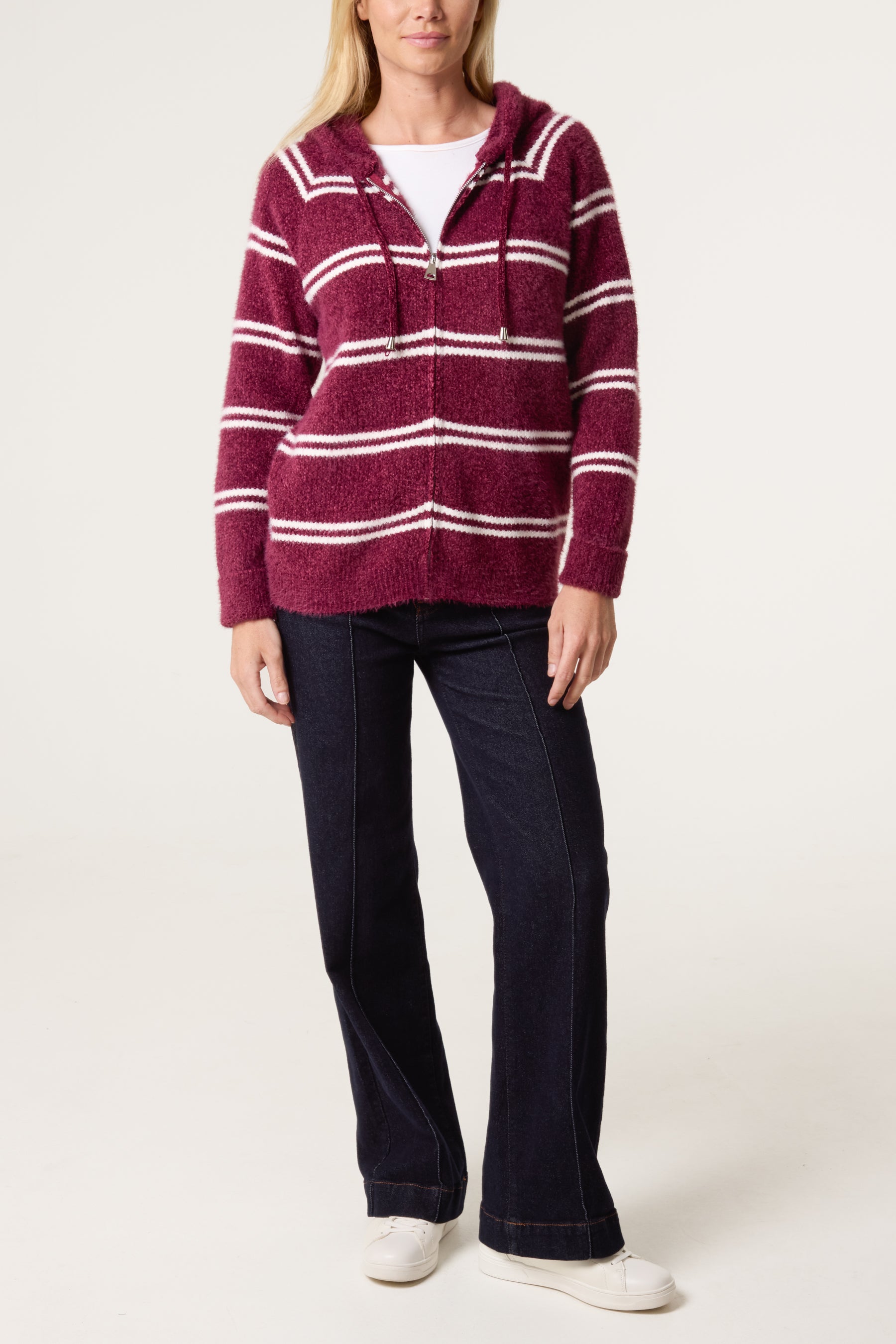 Striped Knit Zip-Up Hoodie
