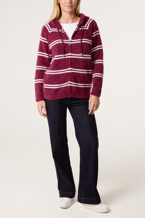 Striped Knit Zip-Up Hoodie