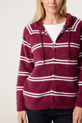 Striped Knit Zip-Up Hoodie