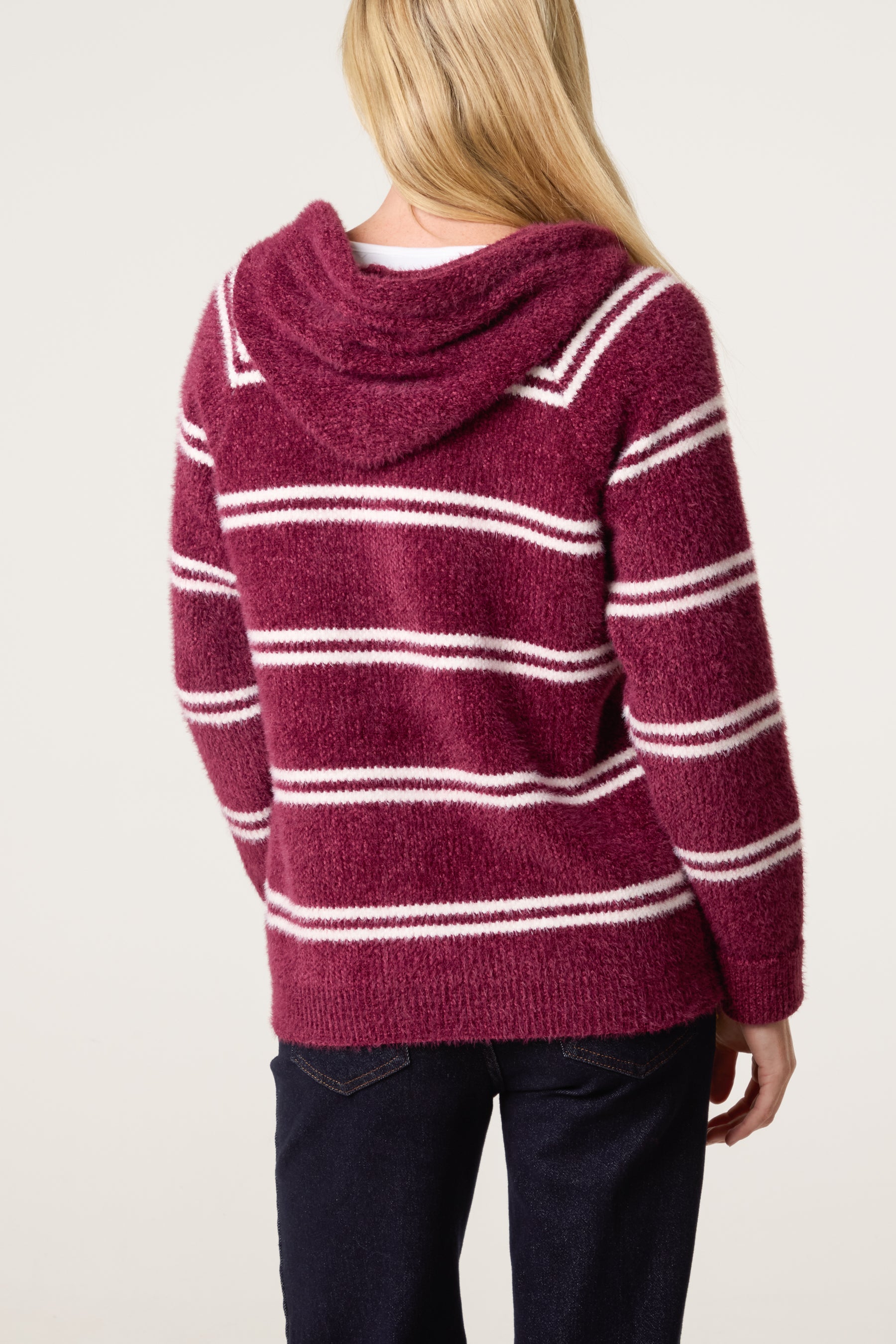 Striped Knit Zip-Up Hoodie