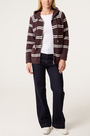 Striped Knit Zip-Up Hoodie