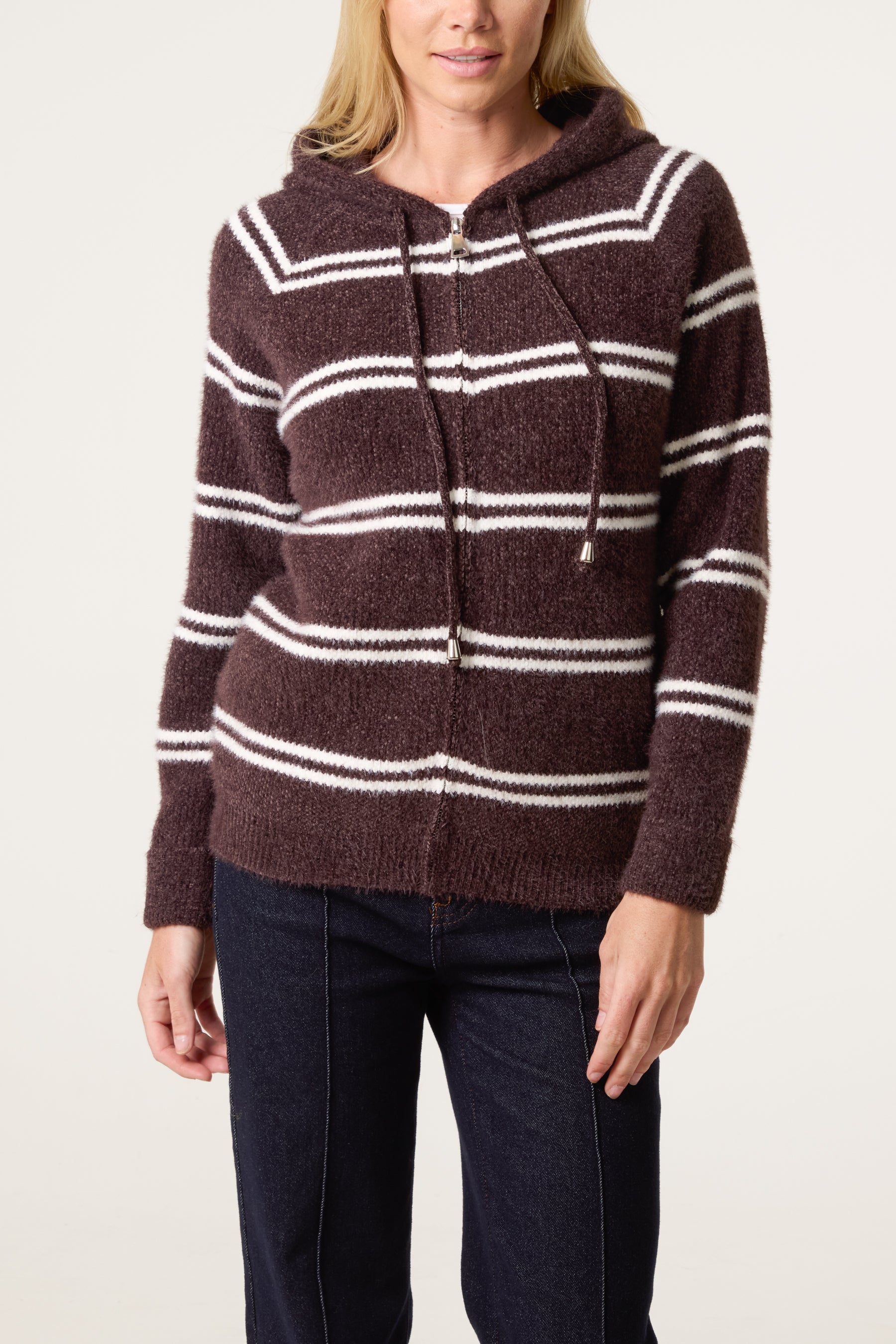 Striped Knit Zip-Up Hoodie