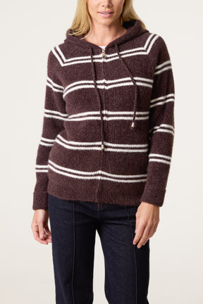 Striped Knit Zip-Up Hoodie