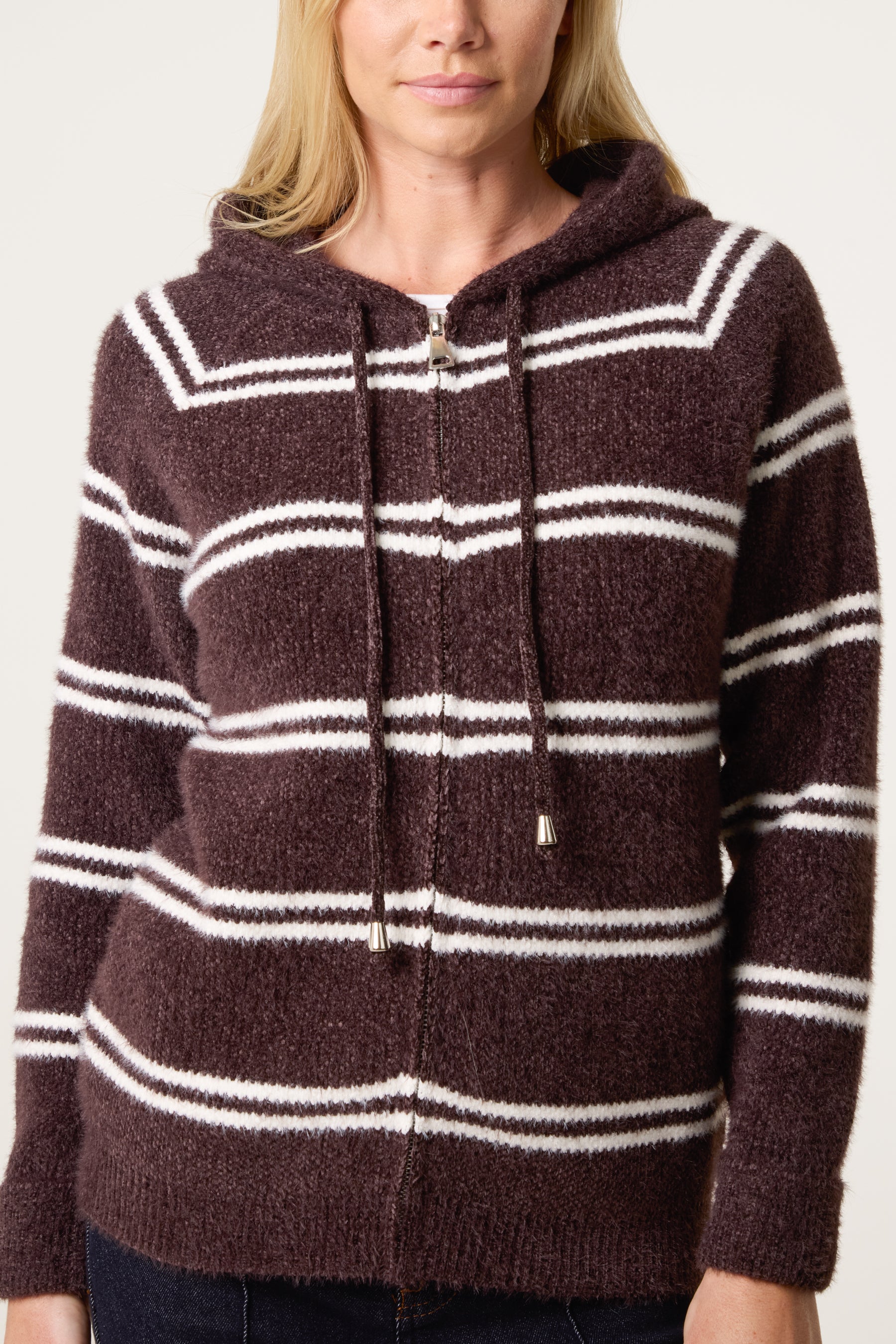 Striped Knit Zip-Up Hoodie