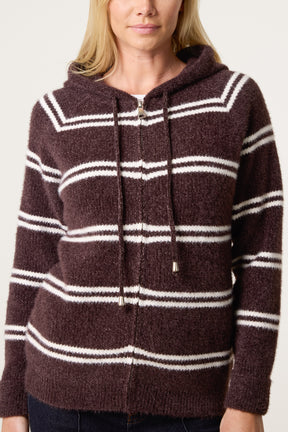 Striped Knit Zip-Up Hoodie