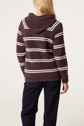 Striped Knit Zip-Up Hoodie