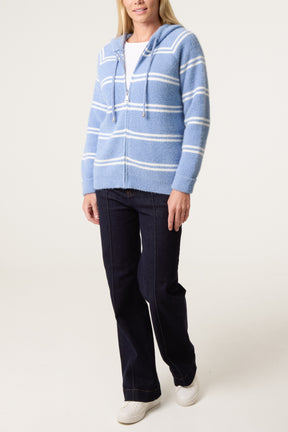 Striped Knit Zip-Up Hoodie