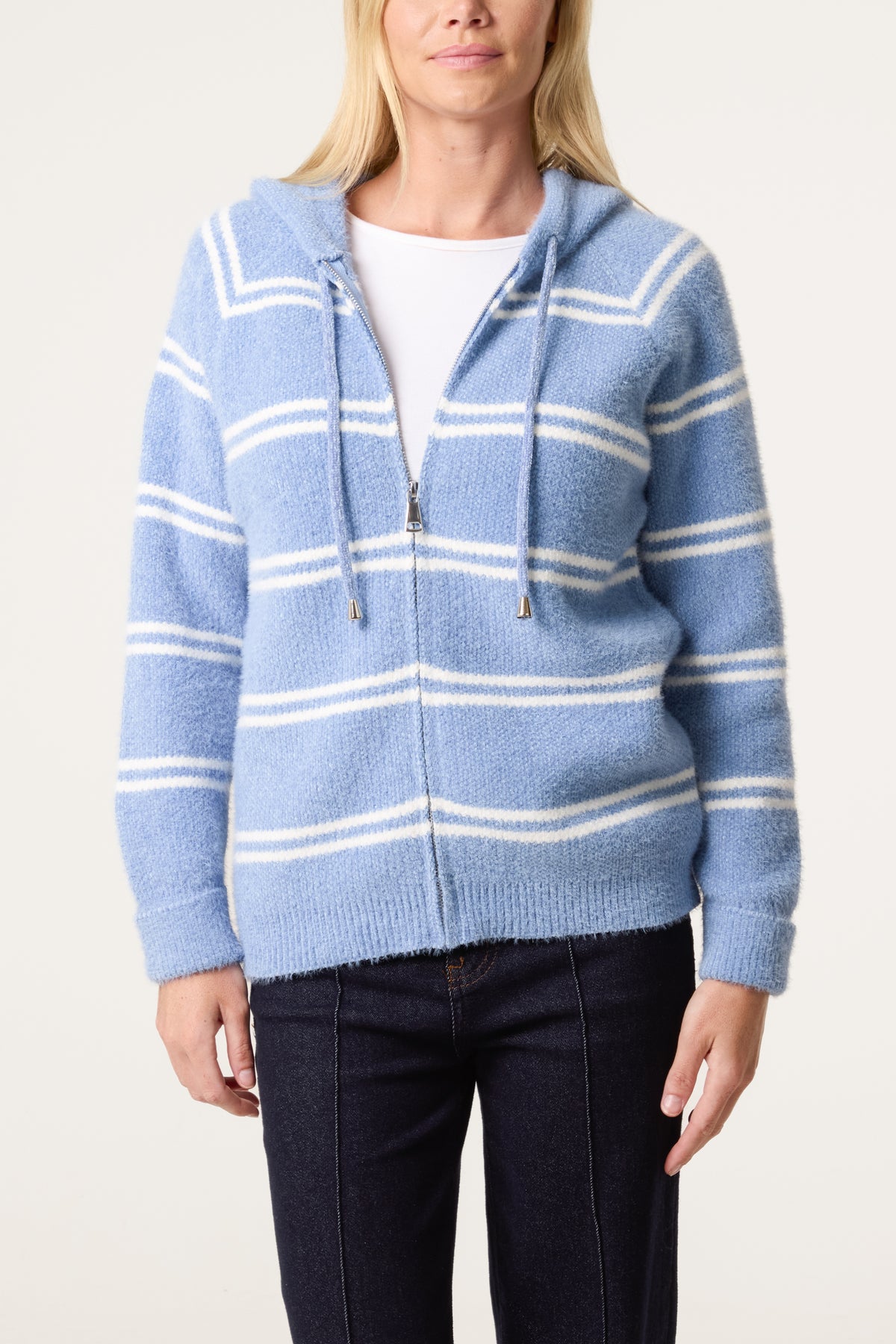 Striped Knit Zip-Up Hoodie