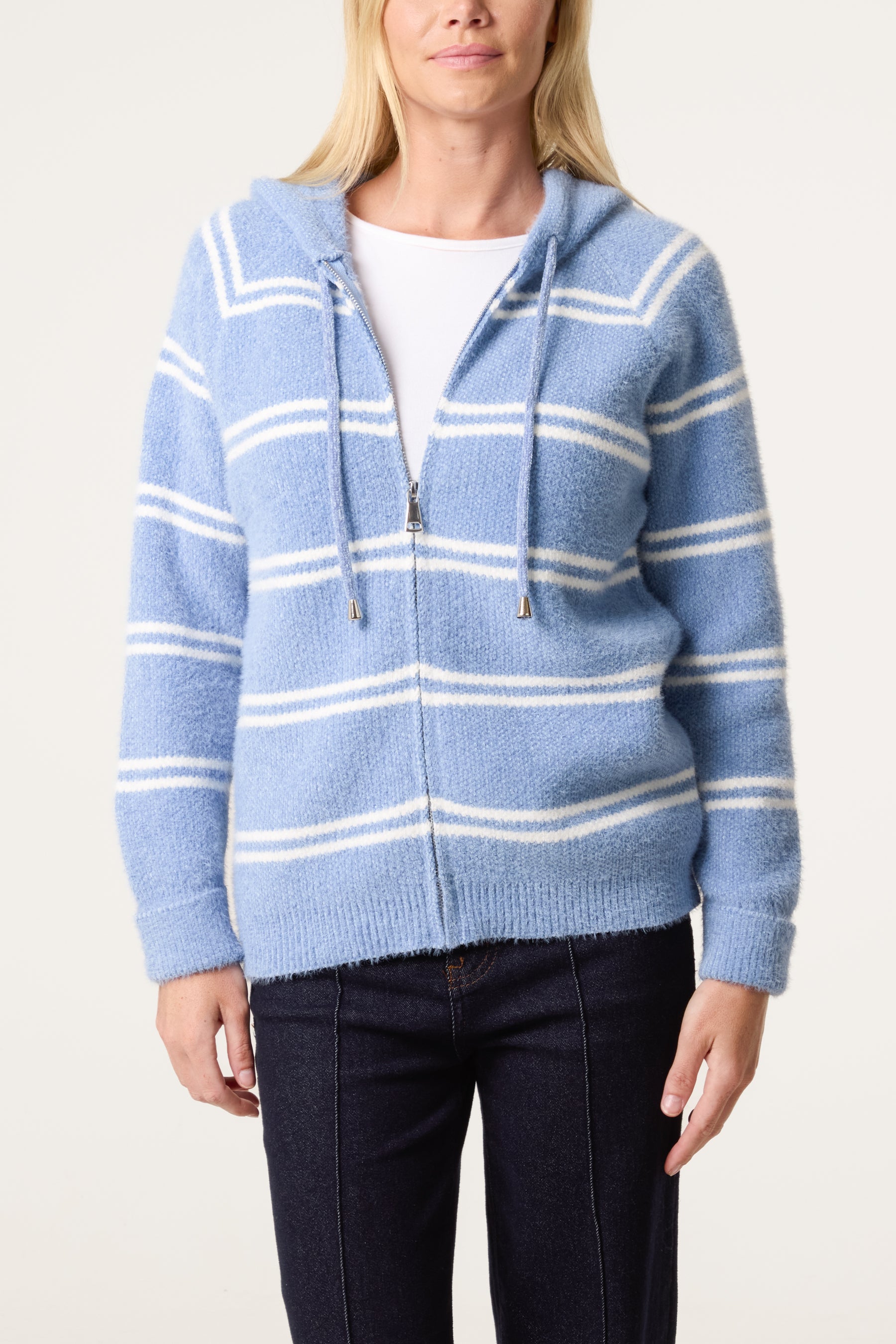 Striped Knit Zip-Up Hoodie