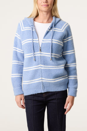 Striped Knit Zip-Up Hoodie