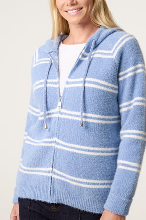 Striped Knit Zip-Up Hoodie