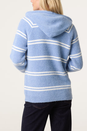 Striped Knit Zip-Up Hoodie