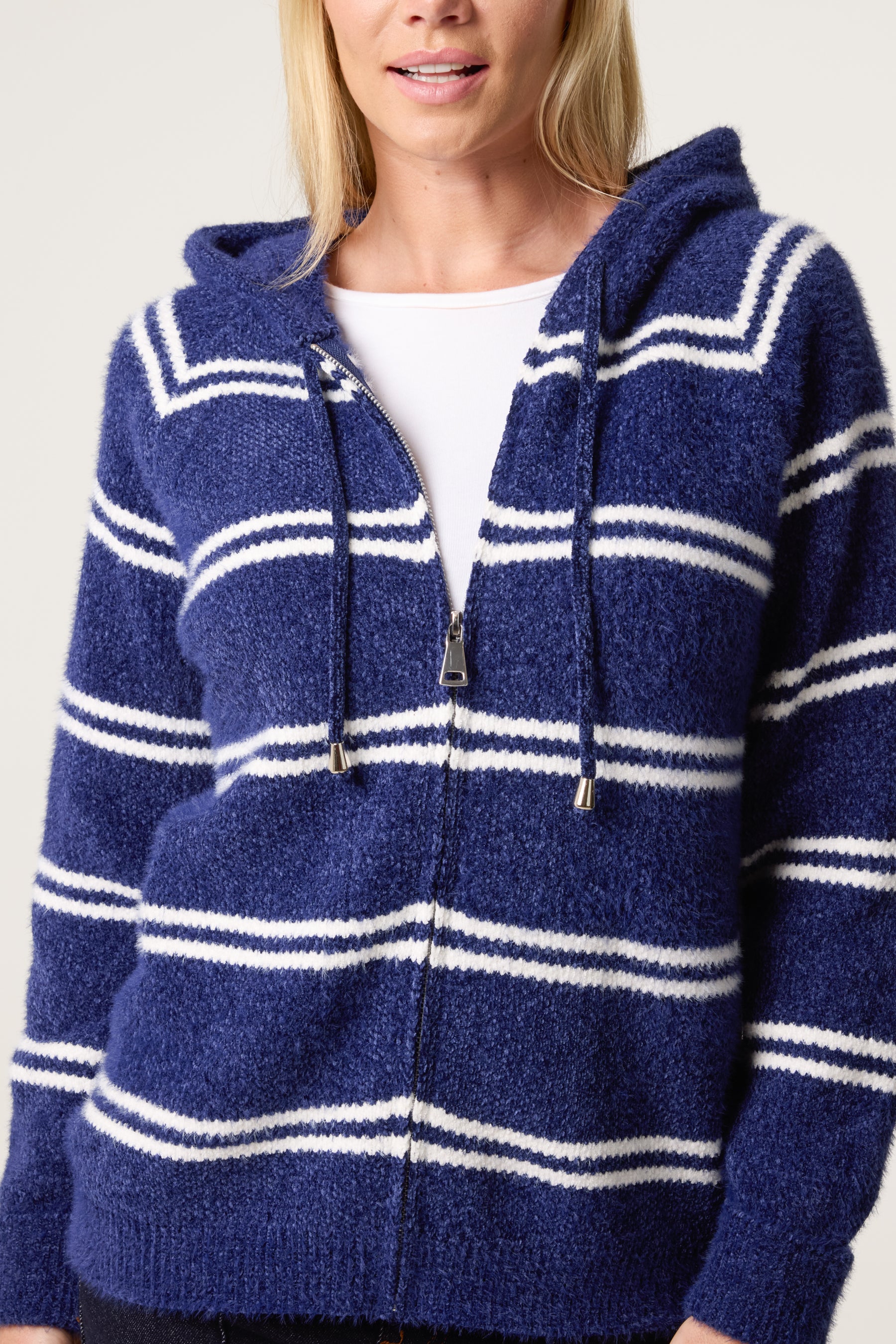 Striped Knit Zip-Up Hoodie
