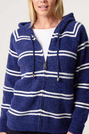 Striped Knit Zip-Up Hoodie