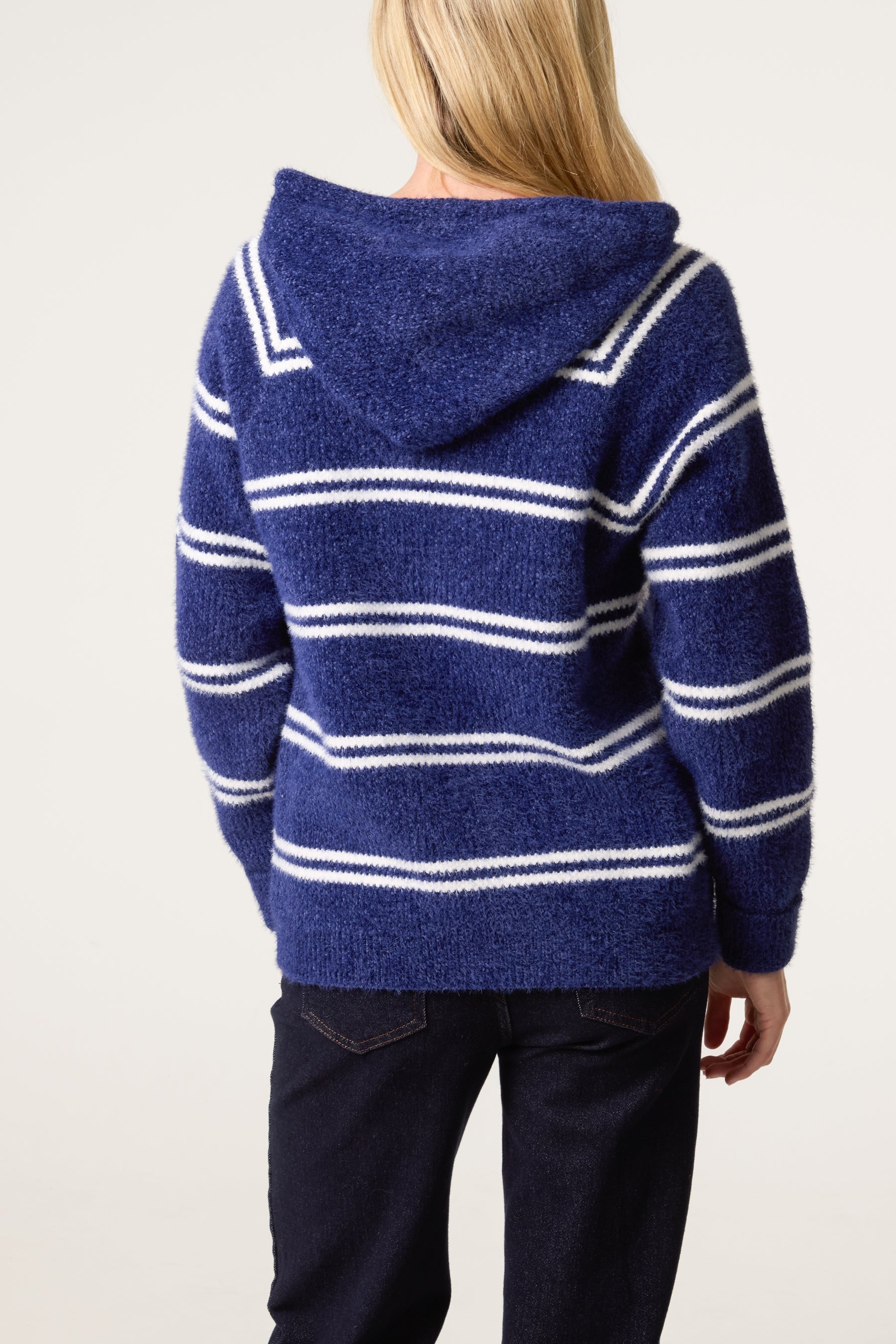 Striped Knit Zip-Up Hoodie