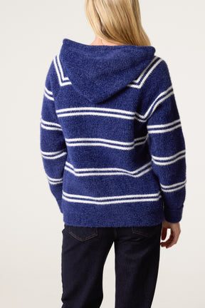 Striped Knit Zip-Up Hoodie