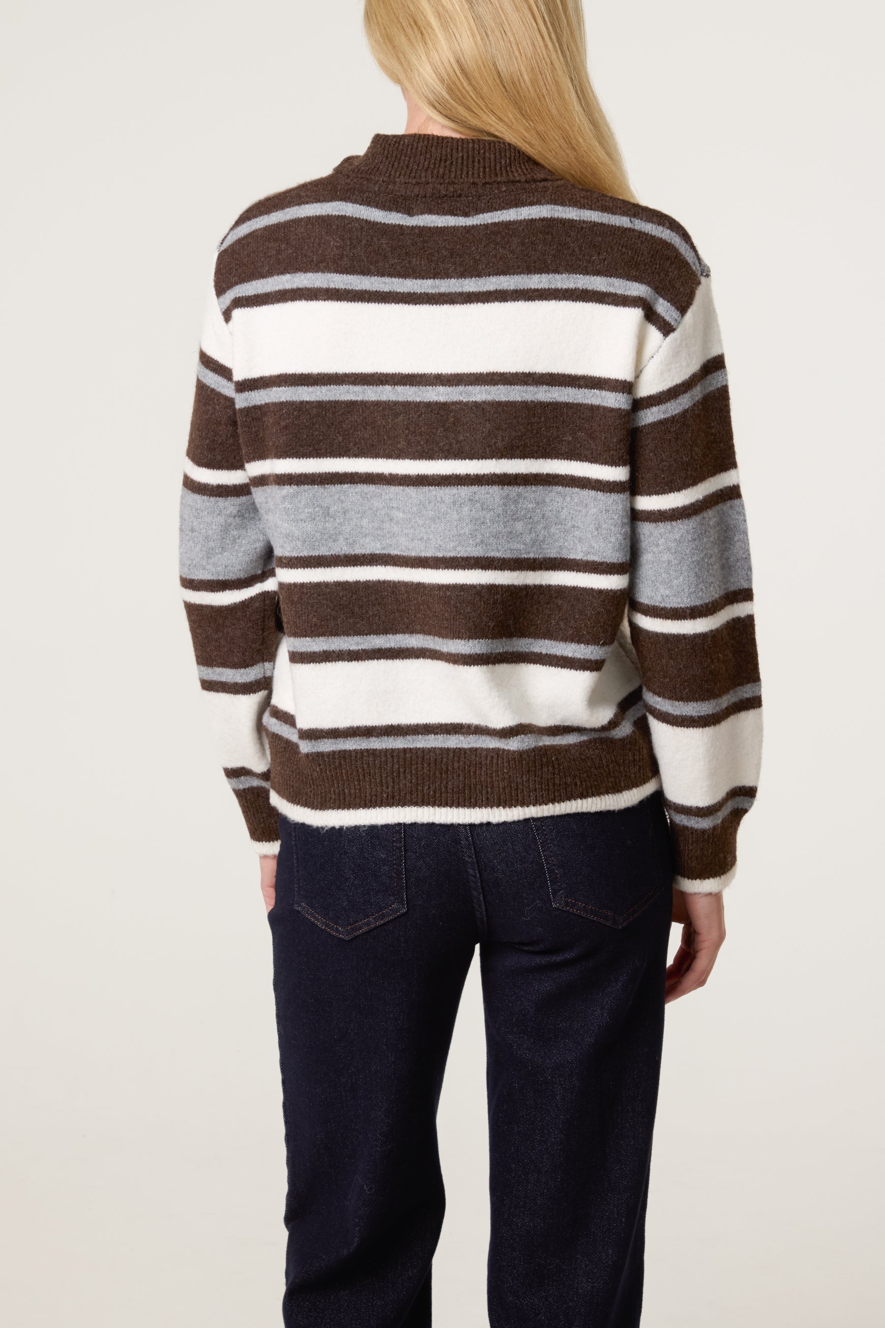 Striped Long Sleeve Polo Collar Jumper