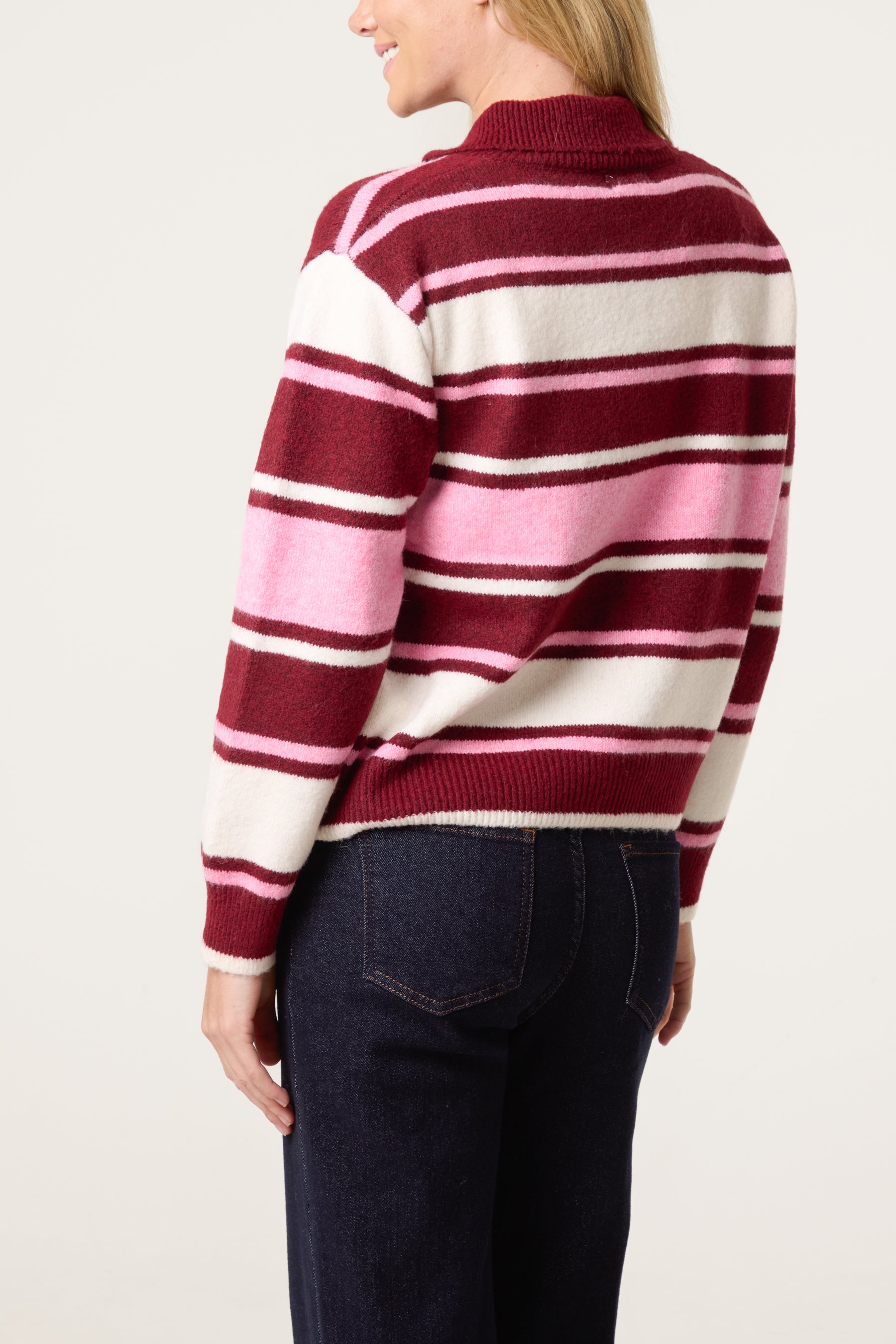 Striped Long Sleeve Polo Collar Jumper