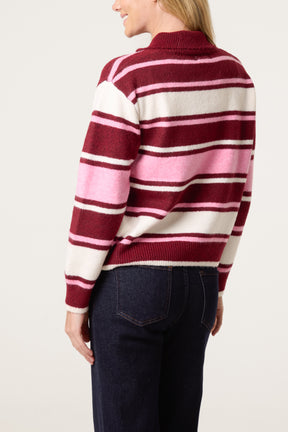 Striped Long Sleeve Polo Collar Jumper