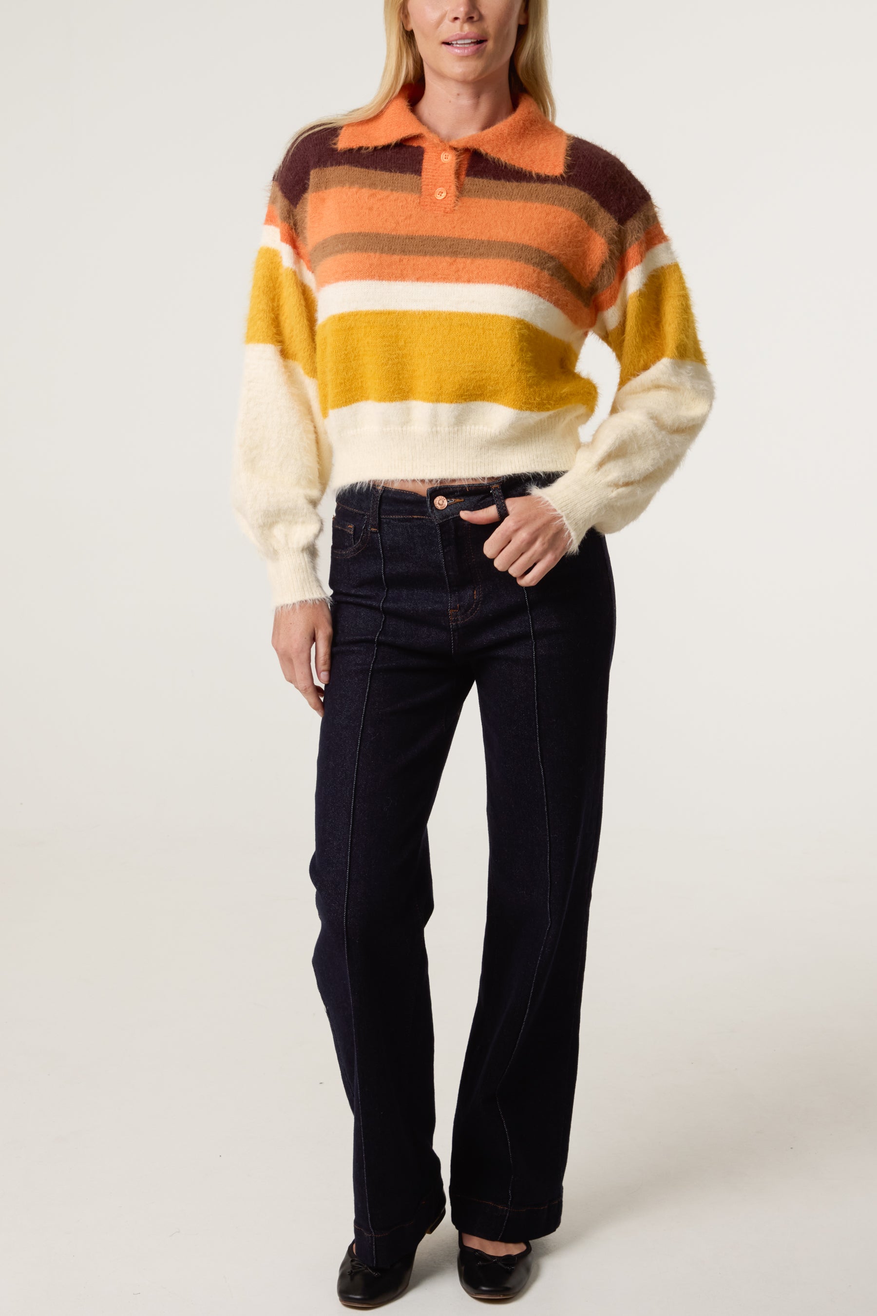 Fluffy Striped Knitted Crop Jumper