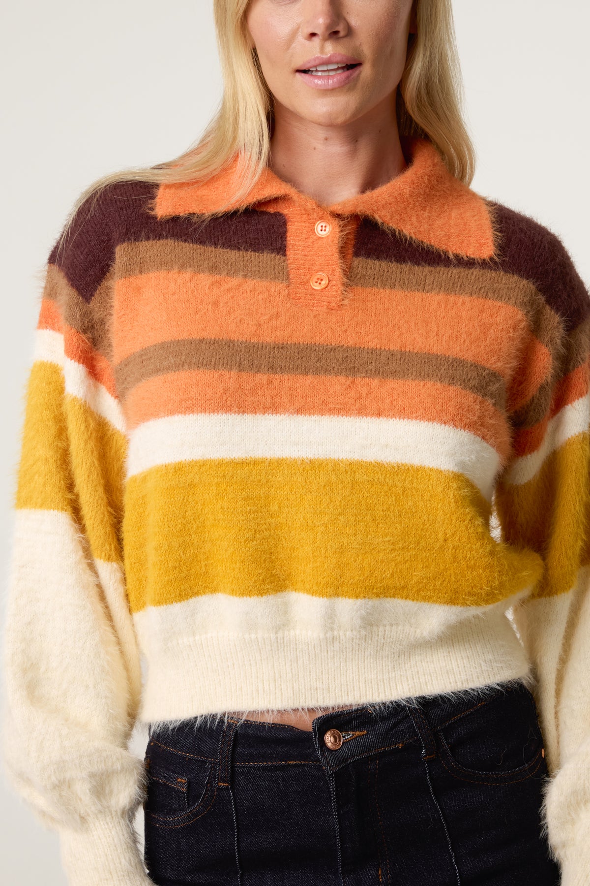 Fluffy Striped Knitted Crop Jumper