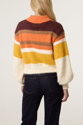 Fluffy Striped Knitted Crop Jumper