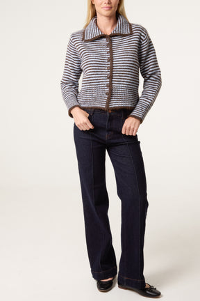 Mini Collar Stripes Button Through Cardigan