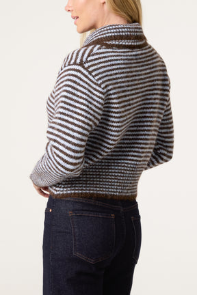 Mini Collar Stripes Button Through Cardigan