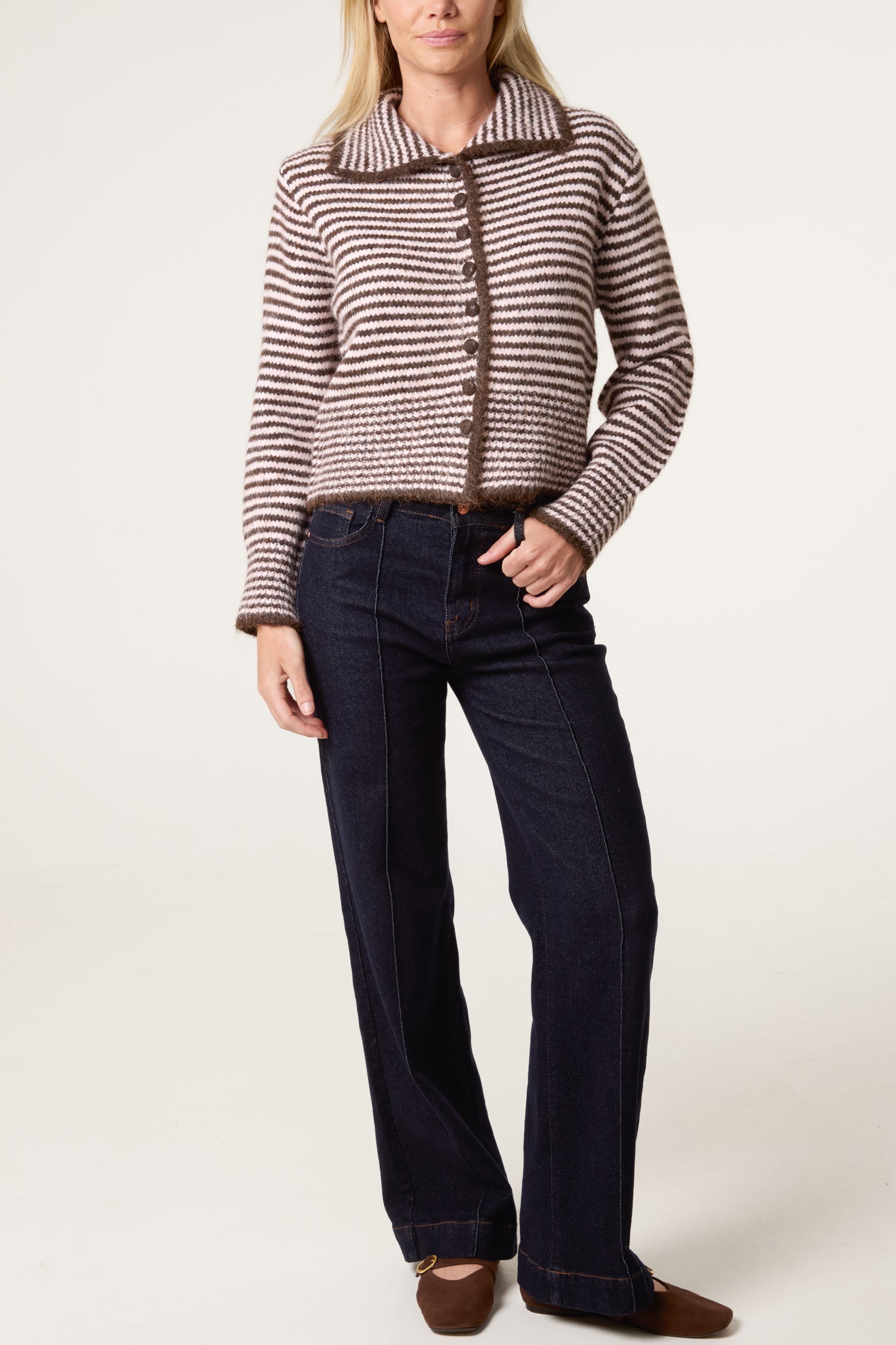 Mini Collar Button Through Striped Cardigan