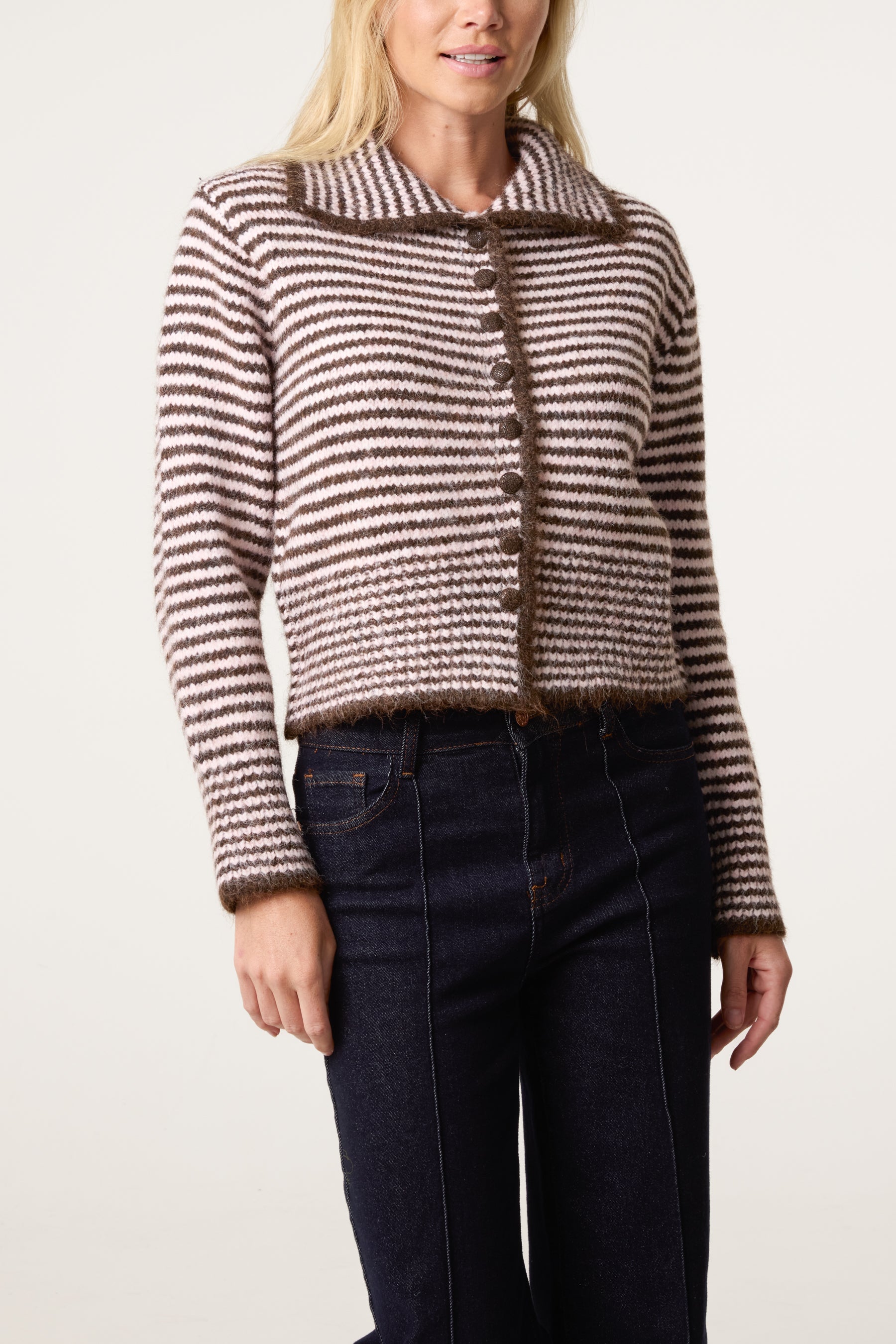 Mini Collar Button Through Striped Cardigan