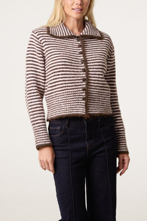 Mini Collar Button Through Striped Cardigan
